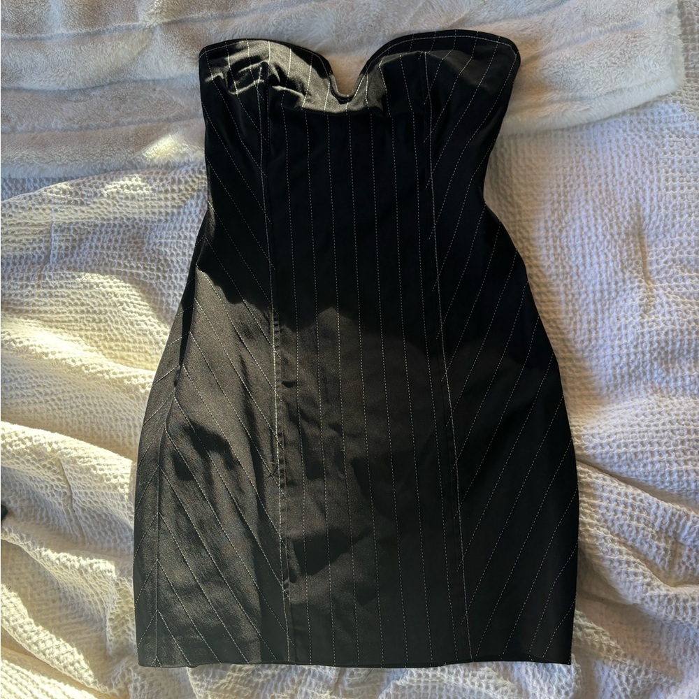 Strapless Pinstripe Mini Dress